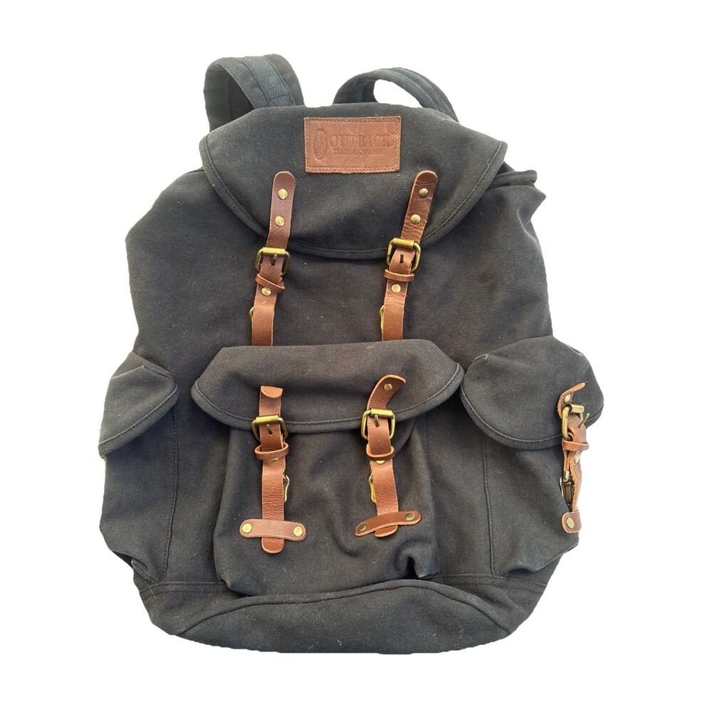 Outback Trading Co Black Overlander Satchel Cotton Canvas Leather Trim Backpack
